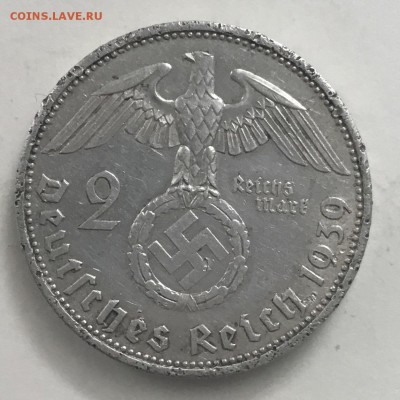 2 рейхсмарки  Германии 1939 год ,серебро 625 проба - 69D5D401-E324-45E0-A27C-C7FD4E5F3A8C