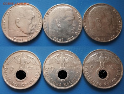 Третий рейх 2 марки 1937г 3 шт до 31.03.22-00 мск - серебро германия18