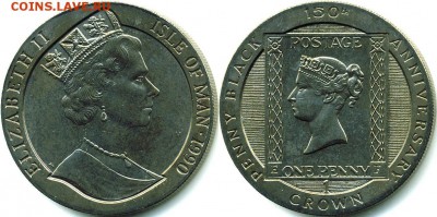 Крона Шайба остров Мэн 1 крона 1990 марка Черный Пенни - 1-crown-1990-penny-black