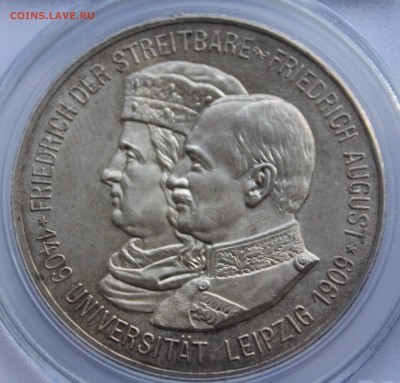 Саксония, 5 марок 1909, MS64 до 1.04.18 - лейпциг