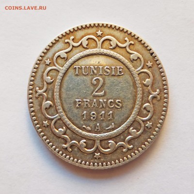 Тунис - Французский протекторат 2 франка 1904,11 на оценку - 1911-3