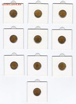 Веймар 5 рентенпфеннигов, 5 рейхспфеннигов 1923-1936 10 шт - 5 (1)