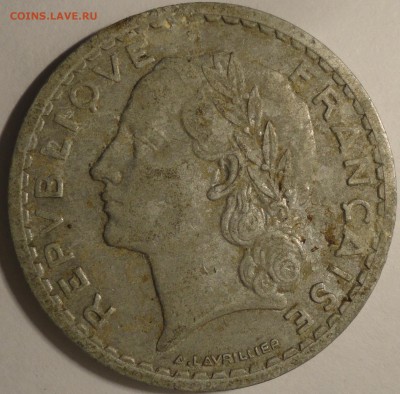 С 1 рубля 5 франков 1947 г., Франция,  до 21:55 5.04.18 г. - Франция 5 франков 1947-8.JPG