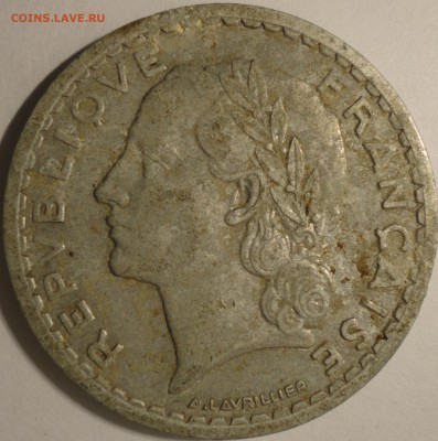 С 1 рубля 5 франков 1947 г., Франция,  до 21:55 5.04.18 г. - Франция 5 франков 1947-5.JPG