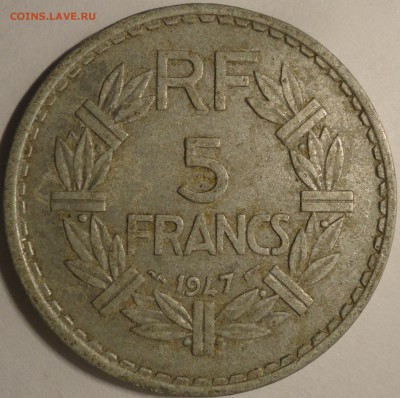 С 1 рубля 5 франков 1947 г., Франция,  до 21:55 5.04.18 г. - Франция 5 франков 1947-3.JPG
