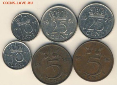 монет Нидерландов: 6шт 1951-1980 - оценка - Y73qWj9VtY8