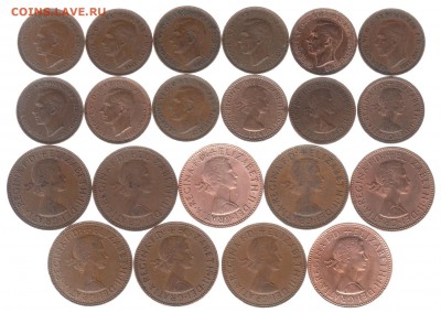 2 пенни Англия 1937-1967 21 шт.  до 5.04 в 22.0 - rr
