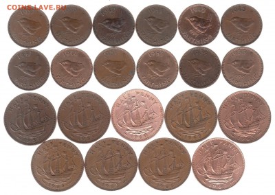 2 пенни Англия 1937-1967 21 шт.  до 5.04 в 22.0 - r