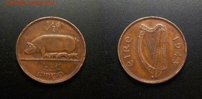 МОНЕТЫ МИРА 03-18 - Ирландия – 0,5 пенни (1943) «Свиноматка» №1-3