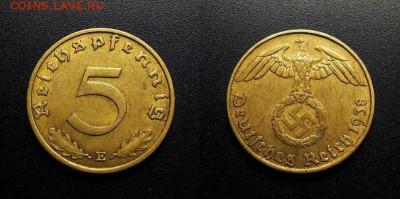 МОНЕТЫ МИРА 03-18 - Германия (3-й Рейх) – 5 рейхспфеннигов (1938 Е)