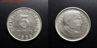 МОНЕТЫ МИРА 03-18 - Аргентина – 5 сентаво (1956) «Хосе де Сан Мартин»