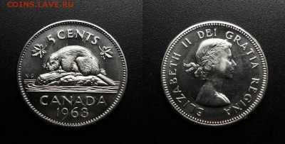 МОНЕТЫ МИРА 03-18 - Канада – 5 центов (1963) «Бобр» (proof-like)