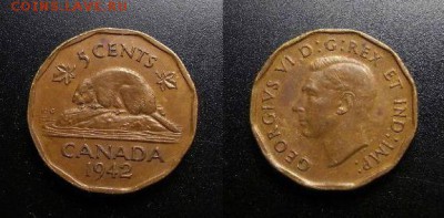 МОНЕТЫ МИРА 03-18 - Канада – 5 центов (1942) «Бобр; Георг VI»
