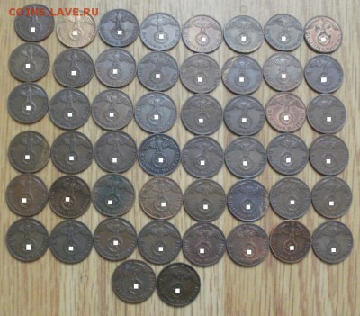 50 шт 1 пфенниг 1938  A,D,E,G,J Фикс. III Рейх до 09.04 - 38ф