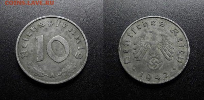 МОНЕТЫ МИРА 03-18 - Германия (3-й Рейх) – 10 рейхспфеннигов (1942 А) цинк №3-3