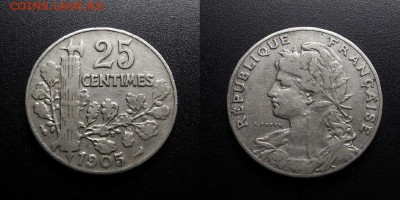 МОНЕТЫ МИРА 03-18 - Франция – 25 сантимов (1905) никель №2-3