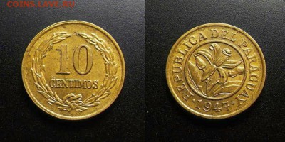 МОНЕТЫ МИРА 03-18 - Парагвай – 10 сентимо (1947) «Цветок» алюм.-бронза