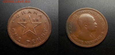 МОНЕТЫ МИРА 03-18 - Гана – 1 пенни (1958) «Кваме Нкрума – первый президент Ганы»