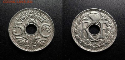 МОНЕТЫ МИРА 03-18 - Франция – 5 сантимов (1917) медь-ник. (d-19мм)