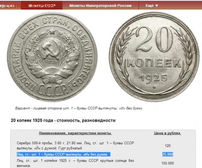 Брак - 20 копеек 1925 г. - "И" Без дужки (Федорин - 10а) - 20 копеек 1925-7