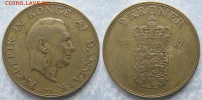 Дания 2 кроны 1947 до 12-04-18 в 22:00 - Дания 2 кроны 1947    160-ак6-3686