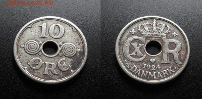 МОНЕТЫ МИРА 03-18 - Дания – 10 эре (1924) медь-ник. №1-2