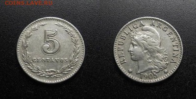 МОНЕТЫ МИРА 03-18 - Аргентина - 5 сентаво (1905) медь-ник.