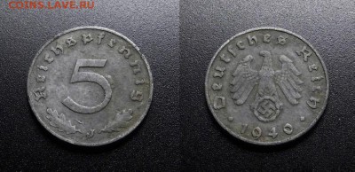 МОНЕТЫ МИРА 03-18 - Германия (3-й Рейх) – 5 рейхспфеннигов (1940 J) цинк