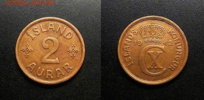 МОНЕТЫ МИРА 03-18 - Исландия (Дания) – 2 эйре (1942) бронза (XF) №3