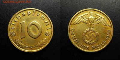 МОНЕТЫ МИРА 03-18 - Германия (3-й Рейх) – 10 рейхспфеннигов (1938 G)