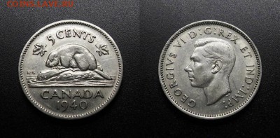 МОНЕТЫ МИРА 03-18 - Канада – 5 центов (1940) «Бобр; Георг VI» никель