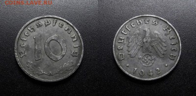 МОНЕТЫ МИРА 03-18 - Германия (3-й Рейх) – 10 рейхспфеннигов (1942 А) цинк №4-3
