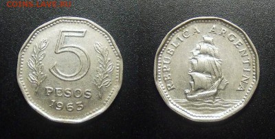 МОНЕТЫ МИРА 03-18 - Аргентина – 5 песо (1963) «Парусник» №4
