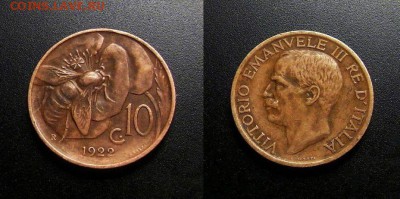 МОНЕТЫ МИРА 03-18 - Италия – 10 чентезимо (1922) «Пчела» бронза №1-3