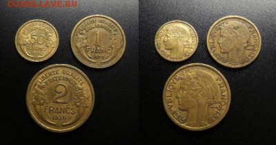 МОНЕТЫ МИРА 03-18 - Франция - набор 50 с. + 1 фр. + 2 фр. (1939) №2-3