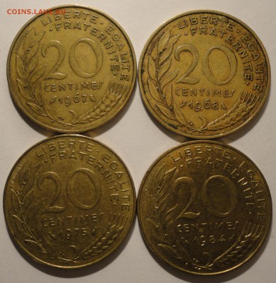 с 1 руб. 20 сантимов 1967-1984г.,4шт,Франция до 21:30 15.04. - Франция 20 сантимов 4 штуки-5.JPG