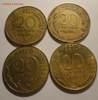 с 1 руб. 20 сантимов 1967-1984г.,4шт,Франция до 21:30 15.04. - Франция 20 сантимов 4 штуки-3.JPG