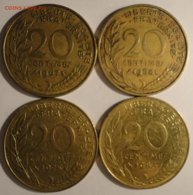 с 1 руб. 20 сантимов 1967-1984г.,4шт,Франция до 21:30 15.04. - Франция 20 сантимов 4 штуки-1.JPG