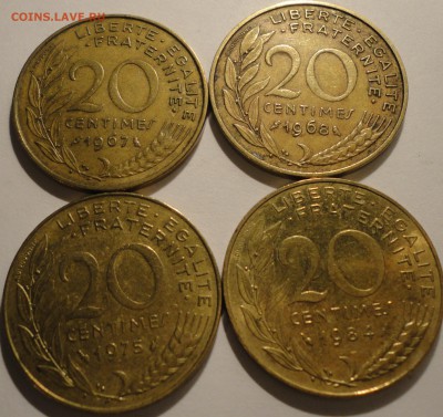 с 1 руб. 20 сантимов 1967-1984г.,4шт,Франция до 21:30 15.04. - Франция 20 сантимов 4 штуки.JPG