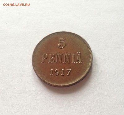 5 пенни 1917г., герб , Русская Финляндия , до 19.04.18г. - 5p17-2