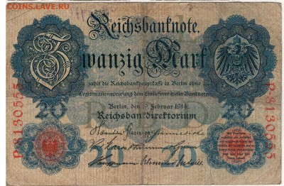ГЕРМАНИЯ 20 МАРОК 1914 ДО 19.04.2018 В 22.00МСК (Е900) - 1-1914м20а