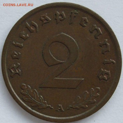2 пфеннига 1938 A. C 1 рубля. - 2 пф 1938 A - 1