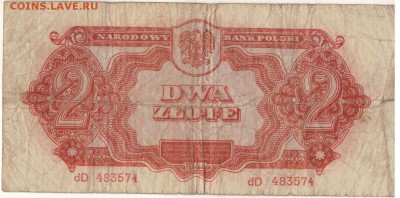 ПОЛЬША 2 ЗЛОТЫХ 1944 ДО 26.04.2018 В 22.00МСК (Е398) - 1-п