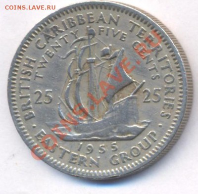 Карибские о-ва 25 центов 1955 г. До 19.04.11 г. 20-00 МСК. - Карибы 25 55