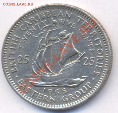 Карибские о-ва 25 центов 1965 г. До 19.04.11 г. 20-00 МСК. - Карибы 25 65.1