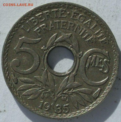 5 сантимов Франция 1935. Старт 10 рублей. - 5 сантимов Франция 1935 - 1