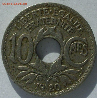 10 сантимов Франция 1920. Старт 10 рублей. - 10 сантимов Франция 1920 - 1