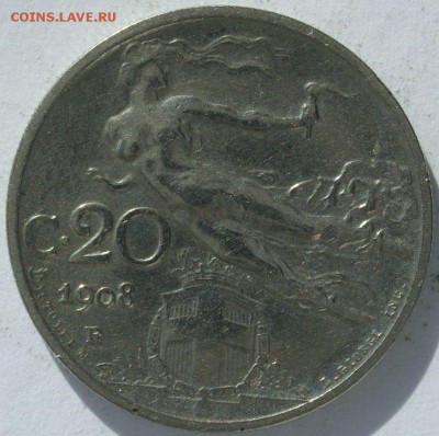 20 чентезимо Италия 1908. Старт 10 рублей - 20 чентезимо Италия 1908 - 1