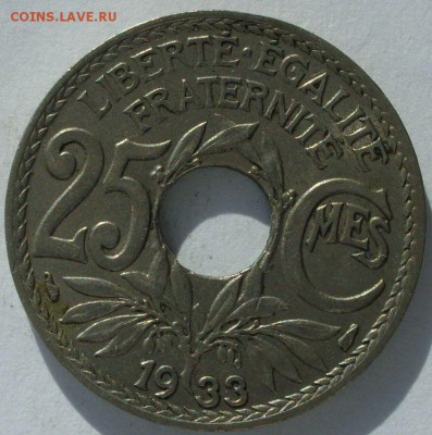 25 сантимов Франция 1933. Старт 10 рублей. - 25 сантимов Франция 1933 - 1