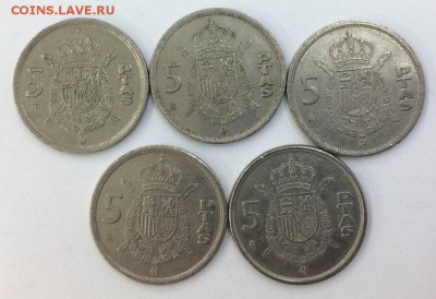 Испания, 5 песет 5 штук 1975-1989 24.04.2018 22:00 - испанцы